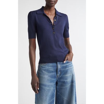 ST. JOHN ST. JOHN Fallon Silk & Cotton Blend Polo Sweater