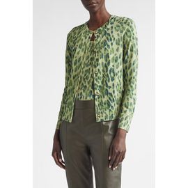 ST. JOHN ST. JOHN Fine Gauge Leopard Print Wool Blend Cardigan