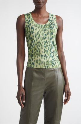 ST. JOHN ST. JOHN Fine Gauge Leopard Print Wool Blend Sweater Vest