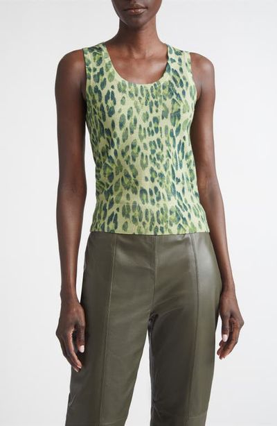 ST. JOHN ST. JOHN Fine Gauge Leopard Print Wool Blend Sweater Vest