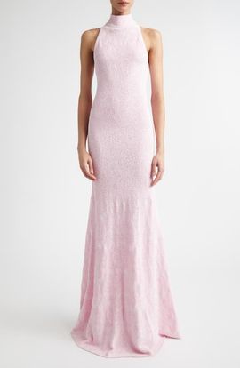 ST. JOHN ST. JOHN Floral Jacquard Turtleneck Trumpet Gown