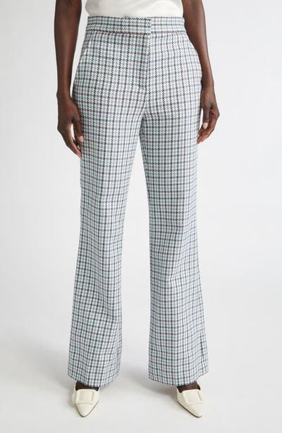 ST. JOHN ST. JOHN Houndstooth Stretch Cotton Flare Leg Pants