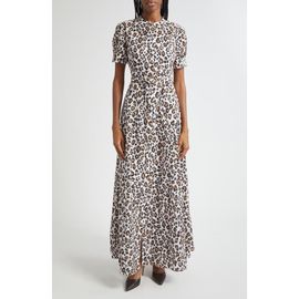 ST. JOHN ST. JOHN Leopard Print Cotton Eyelet Belted Shirtdress 