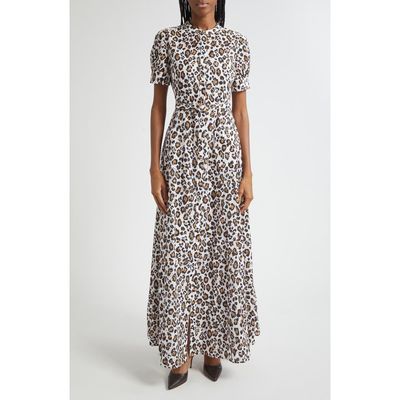 ST. JOHN ST. JOHN Leopard Print Cotton Eyelet Belted Shirtdress 