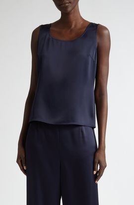 ST. JOHN ST. JOHN Liquid Satin Round Neck Shell