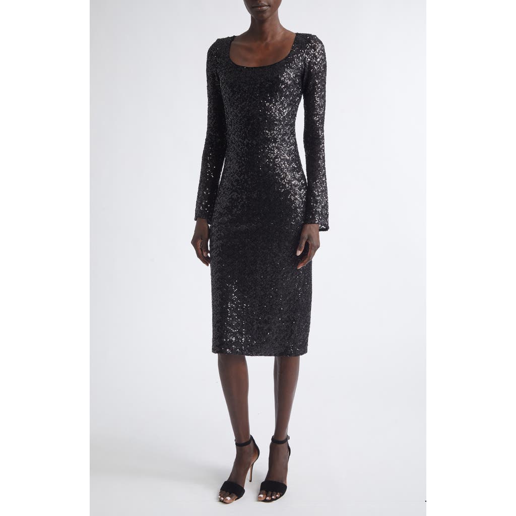 ST. JOHN ST. JOHN Long Sleeve Sequin Tulle Sheath Dress