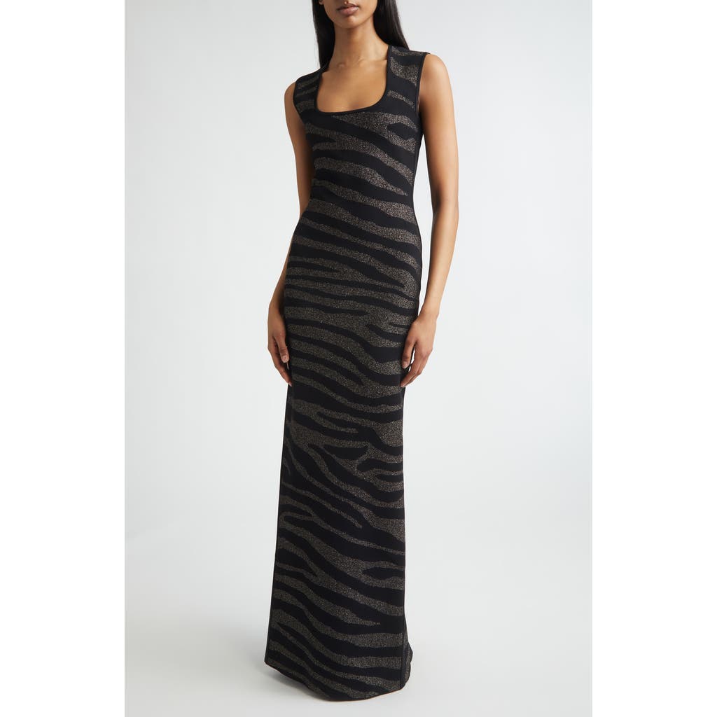 ST. JOHN ST. JOHN Lynn Metallic Zebra Jacquard Sweater Dress