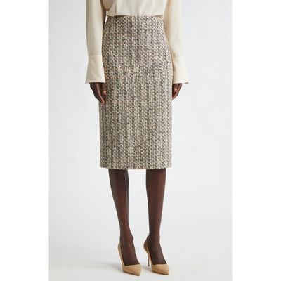 ST. JOHN ST. JOHN Metallic Collage Tweed Pencil Skirt