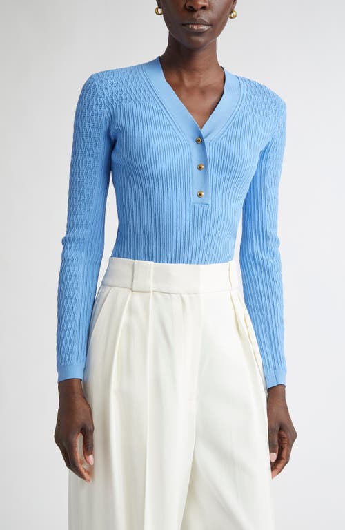 ST. JOHN ST. JOHN Mixed Stitch Fine Gauge Henley Sweater