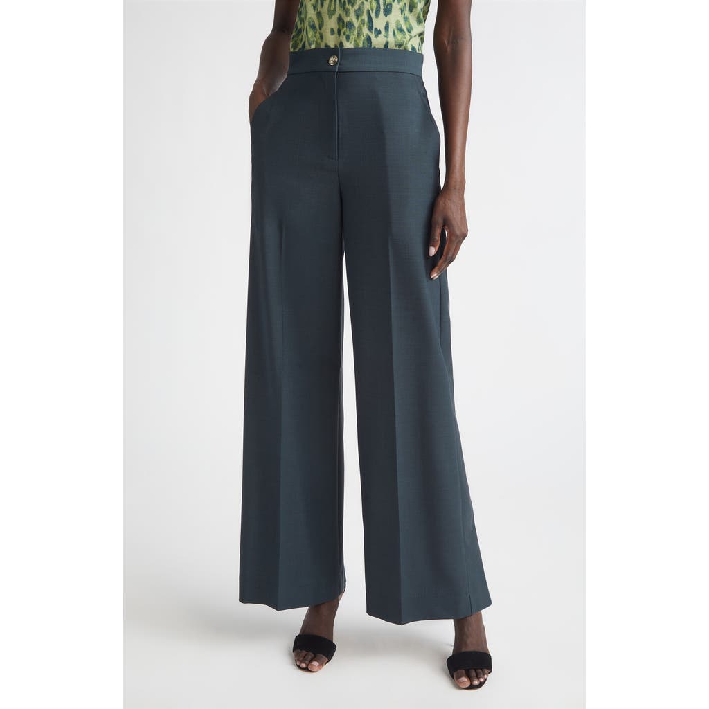ST. JOHN ST. JOHN Mélange Wool Blend Stretch Twill Wide Leg Pants