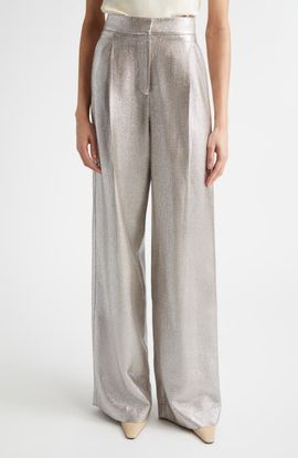 ST. JOHN ST. JOHN Pleat Front Lamé Suiting Trousers