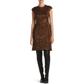 ST. JOHN ST. JOHN Sequin Leopard Jacquard Cap Sleeve Dress