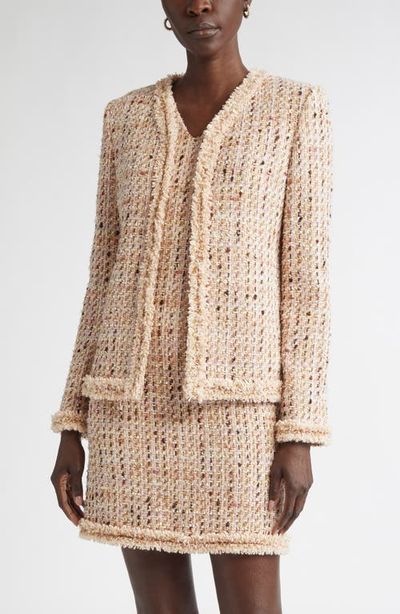 ST. JOHN ST. JOHN Susan Fringe Trim Metallic Tweed Jacket
