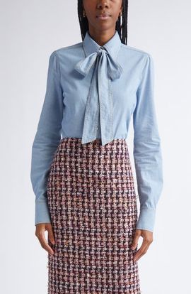 ST. JOHN ST. JOHN Tie Neck Chambray Shirt