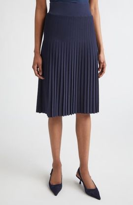 ST. JOHN ST. JOHN Tracy Riviera Crepe Knit Pleated Midi Skirt