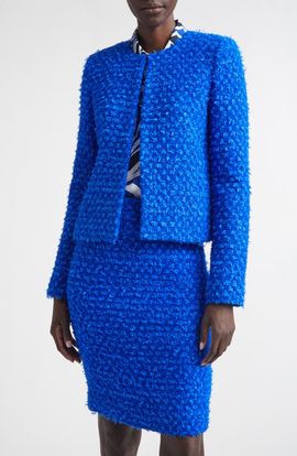 ST. JOHN ST. JOHN Wool Blend Fringed Eyelash Yarn Jacket