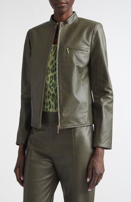 ST. JOHN ST. JOHN Zip Pocket Leather Jacket