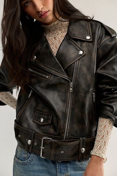 STAND STUDIO Stand Studio Isobelle Oversized Leather Biker Jacket