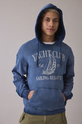 Standard Cloth Standard Cloth Graphic Print Notch Neck Hoodie Sweatshirt in Dark Blue, Men's at Urban Outfitters