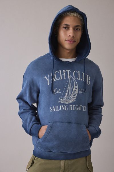 Standard Cloth Standard Cloth Graphic Print Notch Neck Hoodie Sweatshirt in Dark Blue, Men's at Urban Outfitters