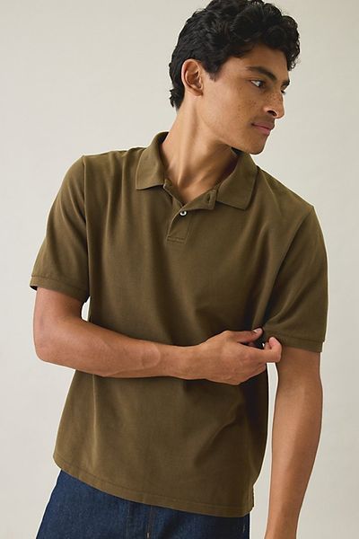 Standard Cloth Standard Cloth Pique Cotton Polo Tee in Khaki, Men's at Urban Outfitters