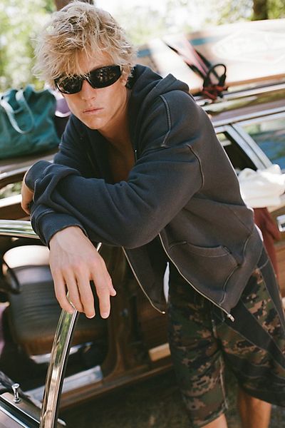 Standard Cloth Standard Cloth Pregame Zip-Up Hoodie Sweatshirt in Washed Black, Men's at Urban Outfitters