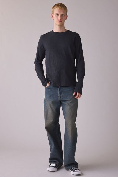 Standard Cloth Standard Cloth Slub Long Sleeve Tee in Black, Men's at Urban Outfitters