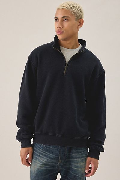 Standard Cloth Standard Cloth Washed Quarter Zip Sweatshirt in Black, Men's at Urban Outfitters
