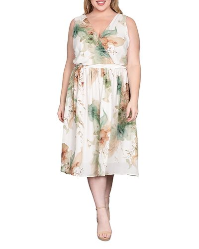 Standards & Practices standards & practices Floral Print Faux Wrap V Neck Midi Dress