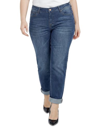 Standards & Practices standards & practices Plus Distressed Boyfriend Rolled Up Jeans in Blast Blue