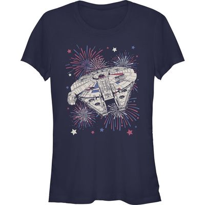 Star Wars Star Wars Junior's Festive Fireworks Falcon Short Sleeve Graphic T-Shirt