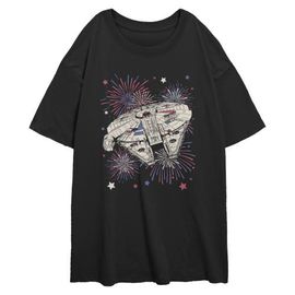 Star Wars Star Wars Junior's Festive Fireworks Falcon Short Sleeve Oversized T-Shirt
