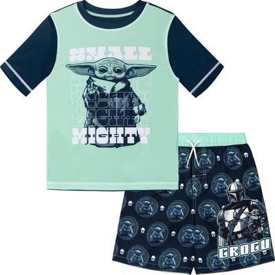 Star Wars Star Wars The Mandalorian Grogu 2-Piece Swimwear Rash Guard and Swim Trunks Set