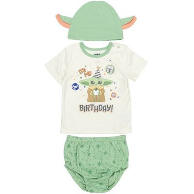 Star Wars Star Wars The Mandalorian Grogu Birthday Tee Diaper Cover and Hat Set