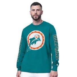 STARTER Men's Starter Aqua Miami Dolphins Clutch Hit II Vintage Logo Long-Sleeve T-Shirt 