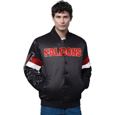 STARTER Men's Starter Black Atlanta Falcons Triple Option Satin Varsity Vintage Logo Full-Snap Jacket 