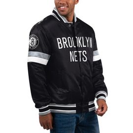 STARTER Men's Starter Black Brooklyn Nets Home Game Satin Full-Snap Varsity Jacket 