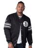 STARTER Men's Starter Black Brooklyn Nets Scout Varsity Satin Full-Snap Jacket  - 1
