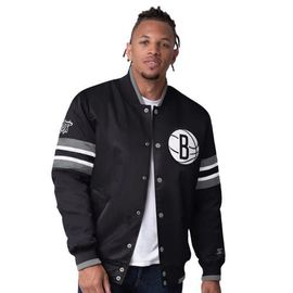 STARTER Men's Starter Black Brooklyn Nets Scout Varsity Satin Full-Snap Jacket 