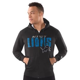 STARTER Men's Starter Black Detroit Lions Distressed Classic Full-Zip Hoodie 