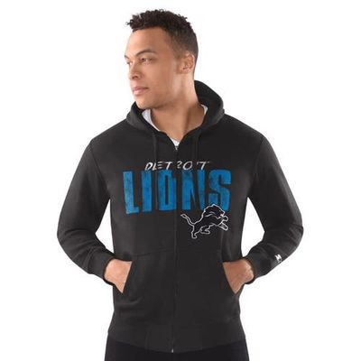 STARTER Men's Starter Black Detroit Lions Distressed Classic Full-Zip Hoodie 