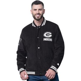 STARTER Men's Starter Black Green Bay Packers Blackout Corduroy Full-Snap Varsity Jacket 