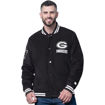 STARTER Men's Starter Black Green Bay Packers Blackout Corduroy Full-Snap Varsity Jacket 