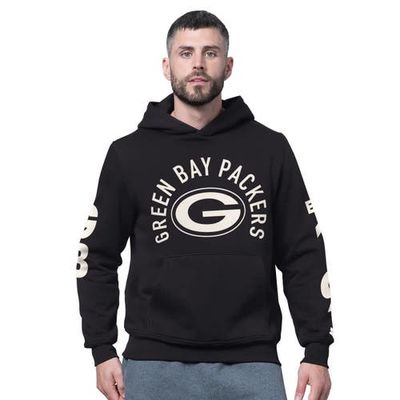 STARTER Men's Starter Black Green Bay Packers Handoff Fleece Hoodie Sweatshirt 