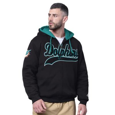 STARTER Men's Starter Black Miami Dolphins Big Shot Full-Zip Double Hoodie 