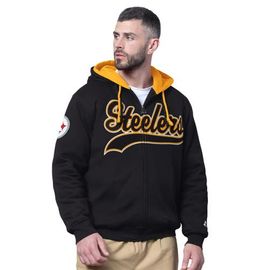 STARTER Men's Starter Black Pittsburgh Steelers Big Shot Full-Zip Double Hoodie 