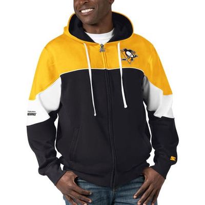 STARTER Men's Starter Black/Gold Pittsburgh Penguins Power Forward Full-Zip Hoodie 