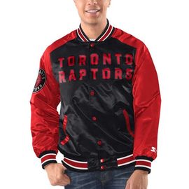 STARTER Men's Starter Black/Red Toronto Raptors Renegade Satin Full-Snap Varsity Jacket 