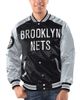 STARTER Men's Starter Black/Silver Brooklyn Nets Renegade Satin Full-Snap Varsity Jacket  - 1