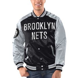 STARTER Men's Starter Black/Silver Brooklyn Nets Renegade Satin Full-Snap Varsity Jacket 